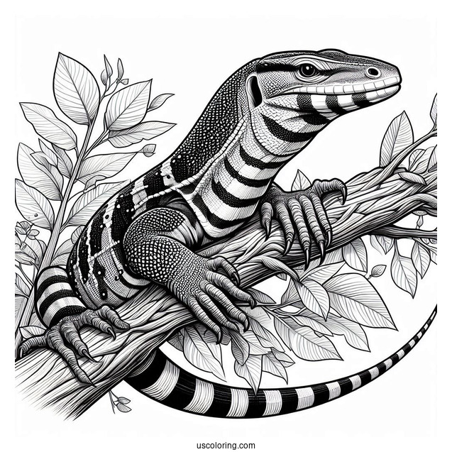 Realistic Asian Water Monitor Lizard Coloring Page
