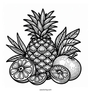 Pineapple And Oranges Coloring Sheet