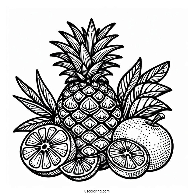 Pineapple And Oranges Coloring Sheet