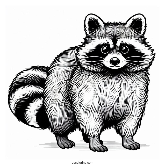 Realistic Raccoon Coloring Page Standing For Kids