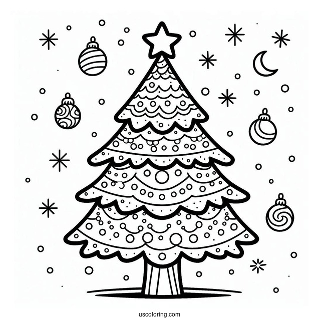 Easy To Color Christmas Tree For Kids