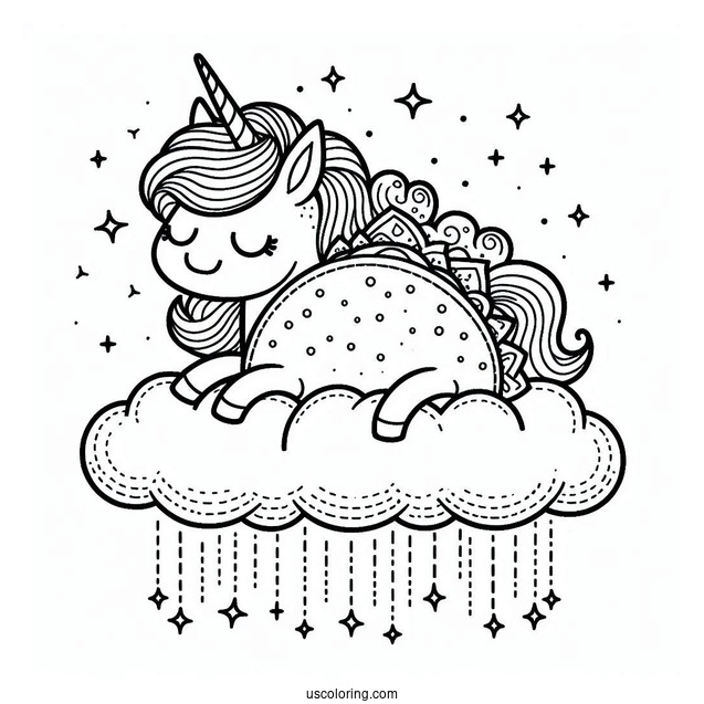 Unicorn Taco On The Cloud Coloring Page For Kids