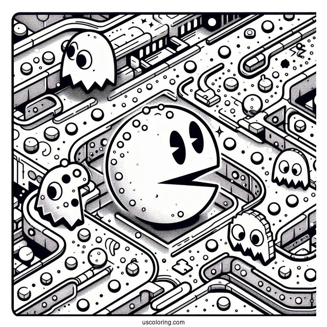 Retro Pac-Man Coloring Page Game View