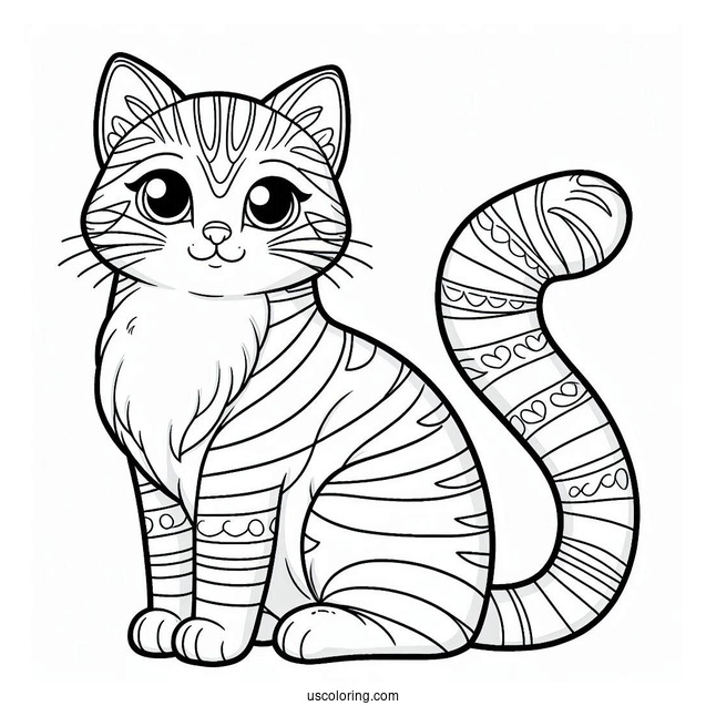 Pretty Striped Cat Sitting Coloring Sheet