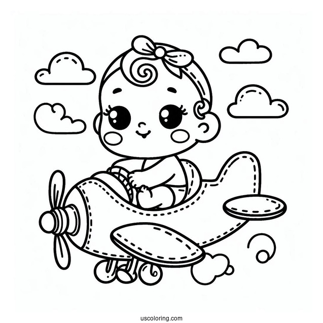 Baby Coloring Page In A Toy Airplane For Kids