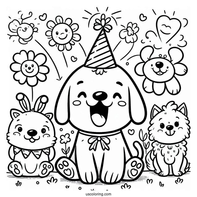 Smiling Critters Coloring Page Of Happy DogDay For Preschoolers
