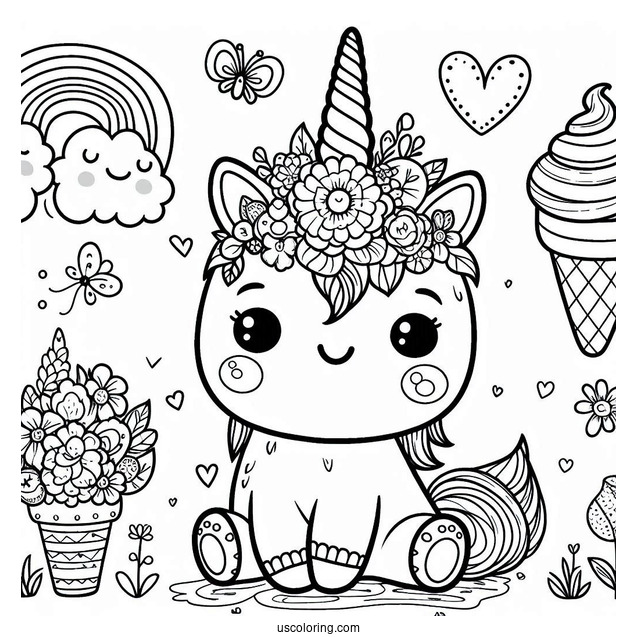 Smiling Critters Coloring Page Of CraftyCorn With Flowers For Kids