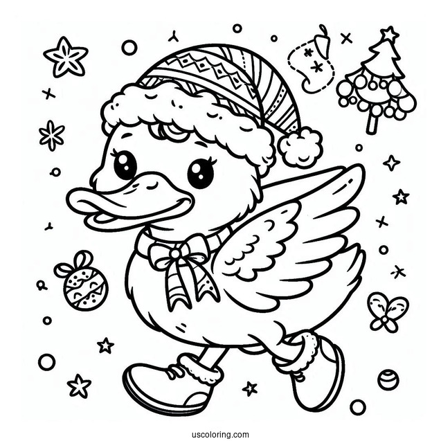 Christmas Themed Duck To Color