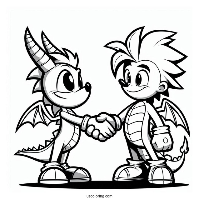 Sypro Coloring Page Shaking Hands With Sonic