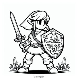 Super Smash Bros Coloring Page Of Zelda With Sword And Shield For Kids