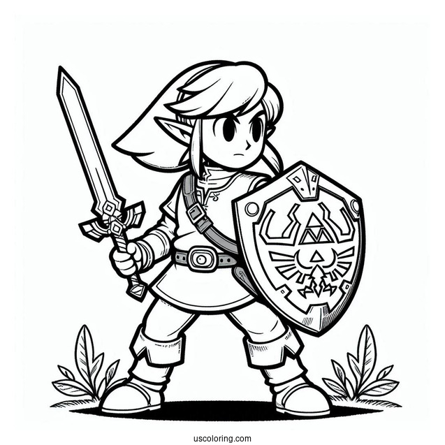 Super Smash Bros Coloring Page Of Zelda With Sword And Shield For Kids