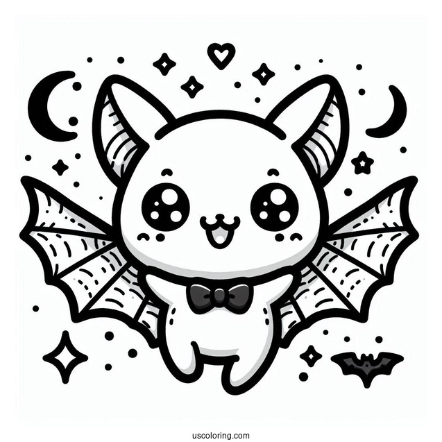 Kawaii Bat Coloring Page Flying For Preschoolers