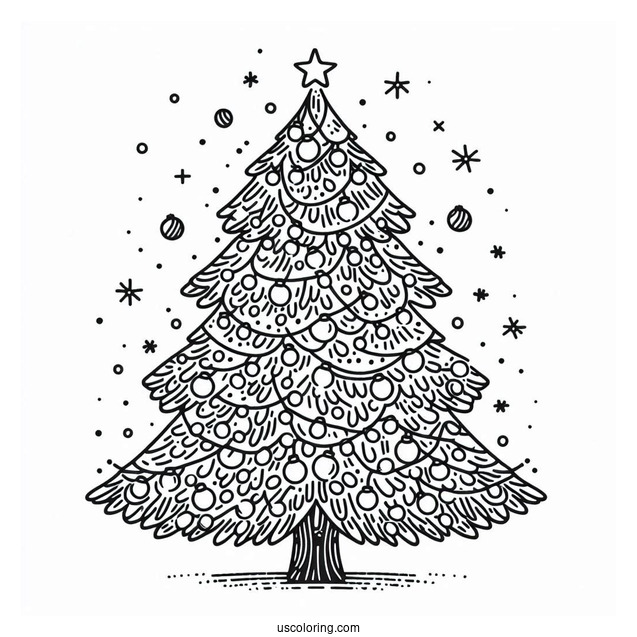 Christmas Tree With Lots Of Lights To Color