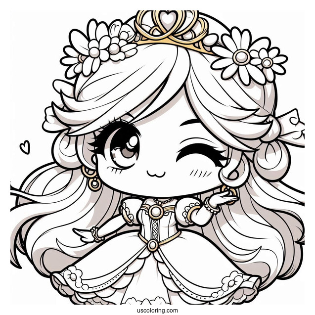 Chibi Princess Daisy Coloring Page Winking For Preschoolers