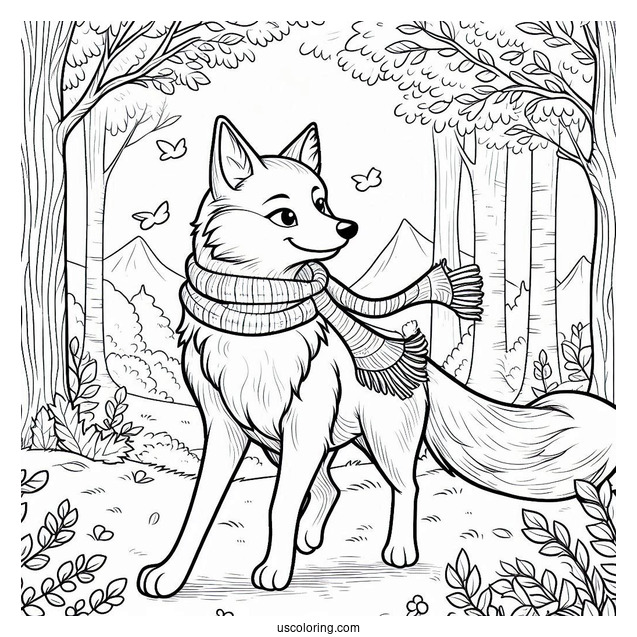 Fox Coloring Page Walking In The Forest