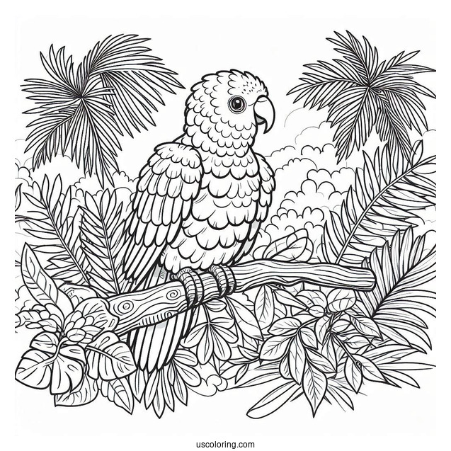 Parrot Sitting On a Tree In Lush Jungle