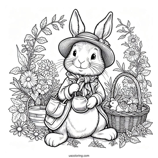 Detailed Peter Rabbit Coloring Page In The Garden For Kids