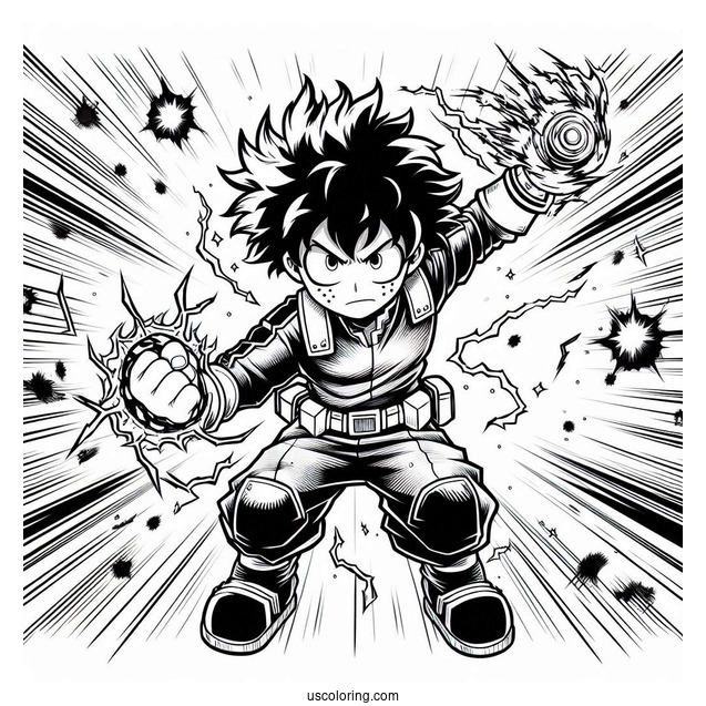 Deku Coloring Page Power Up In Battle