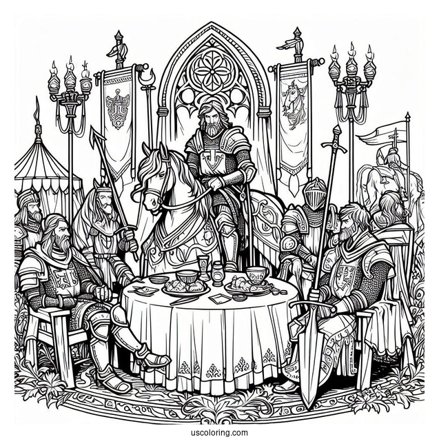 Coloring Page Of King Arthur And Knights Of The Round Table