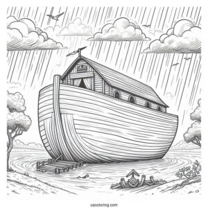 Noah's Ark Coloring Page Of Standing On Top Of Ark After The Flood