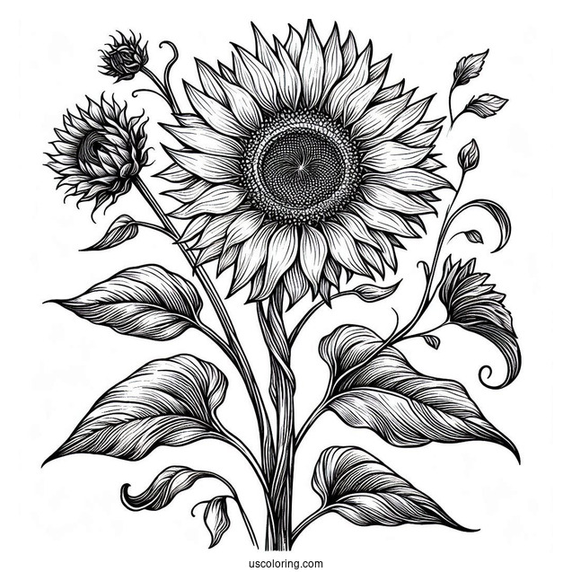 Vincent Van Gogh Sunflowers Coloring Page