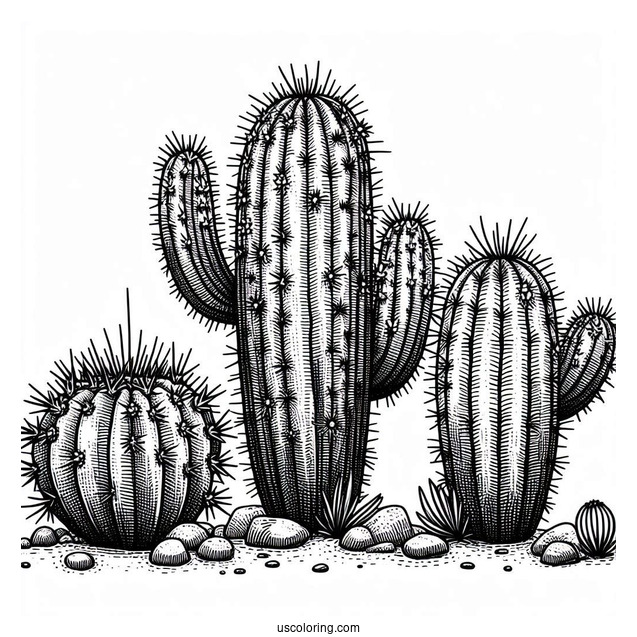 Realistic Desert Cactus With Spikes