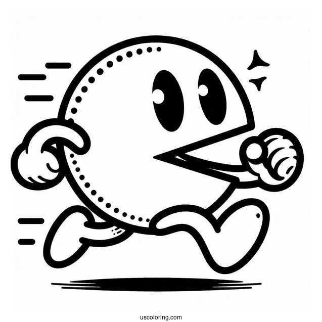 Easy Running Pac-Man Coloring Page For Preschoolers