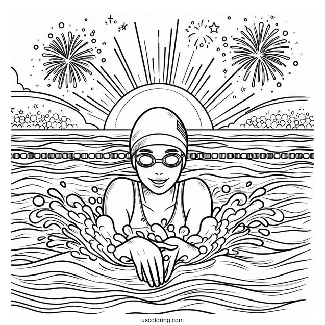 Olympics Coloring Page Of Swimmer Inside The Pool