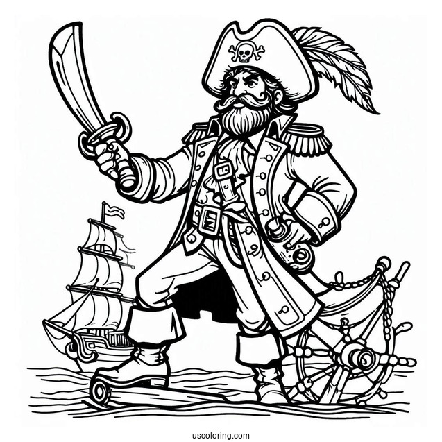 Stout Pirate Coloring Page Captain With A Sword For Kids