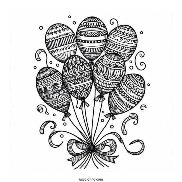 Bunch Of Balloons With Patterns And Ribbon