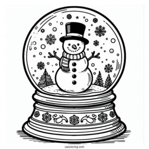 Snowman Shaped Snow Globe Coloring Page