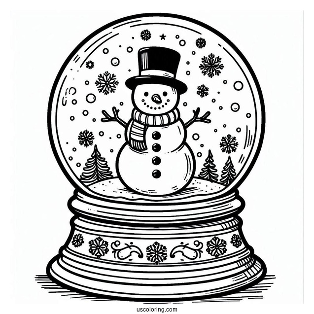 Snowman Shaped Snow Globe Coloring Page