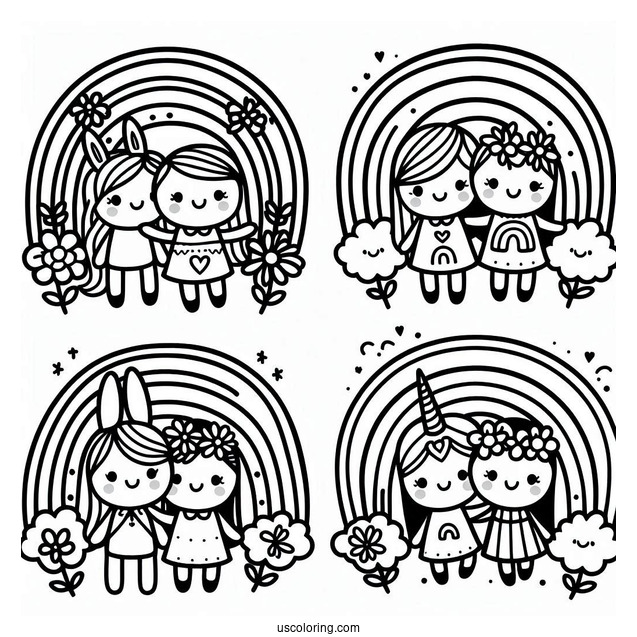 Easy Rainbow Friends Coloring Page Red, Green, Yellow, And Purple
