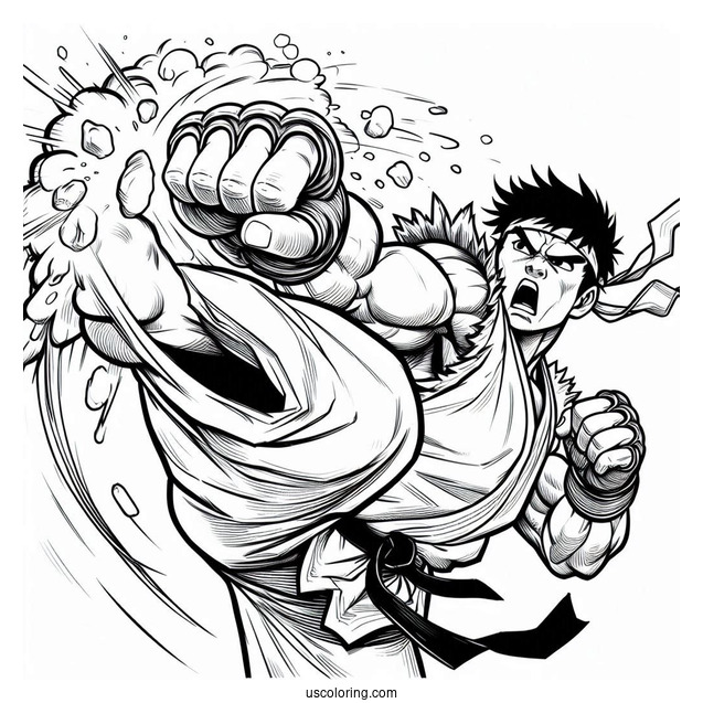Street Fighter Coloring Page Of Ryu Punching Ken Masters For Kids
