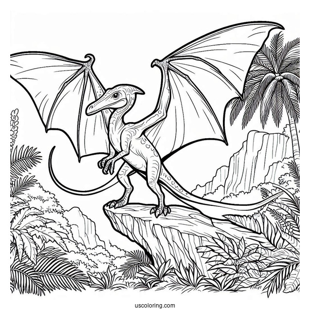Pterodactyl Coloring Page Standing On Cliff