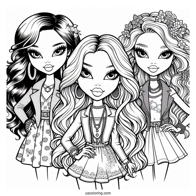 Bratz Jade, Sasha, Cloe, and Yasmin Coloring In