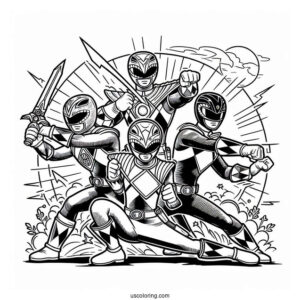Coloring Page Of Power Rangers Fighting Together