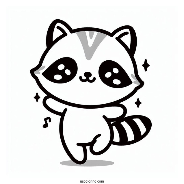 Kawaii Baby Raccoon Coloring Page Dancing For Preschoolers
