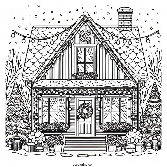 Detailed House Full Of Christmas Lights To Color
