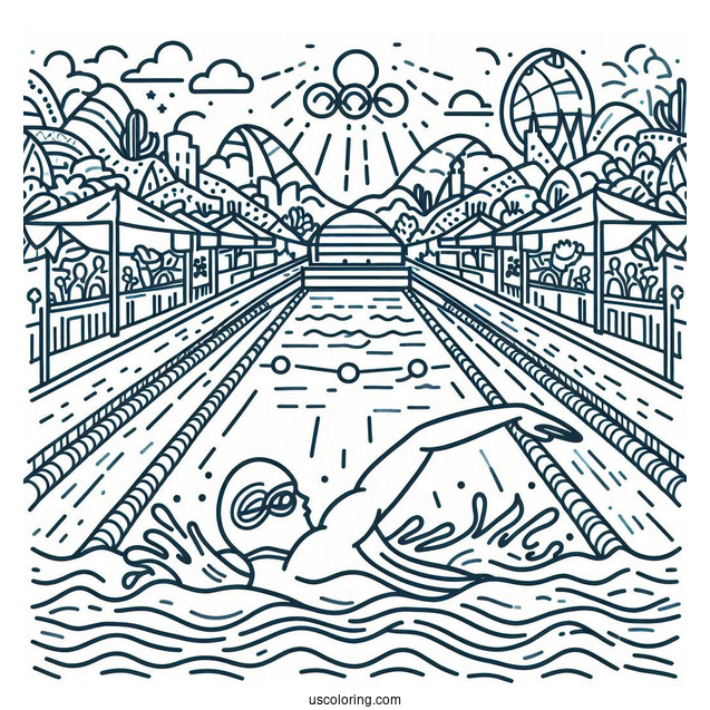 Olympics Coloring Page Of Swimmer Inside The Pool