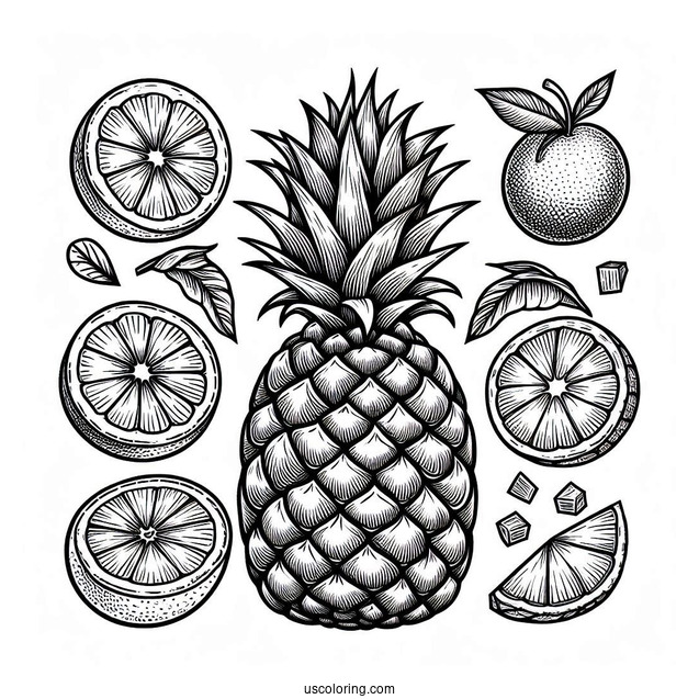 Pineapple And Oranges Coloring Sheet