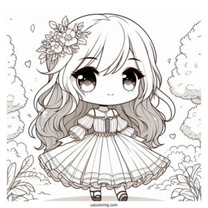 Chibi Girl In A Pretty Dress Walking In Nature