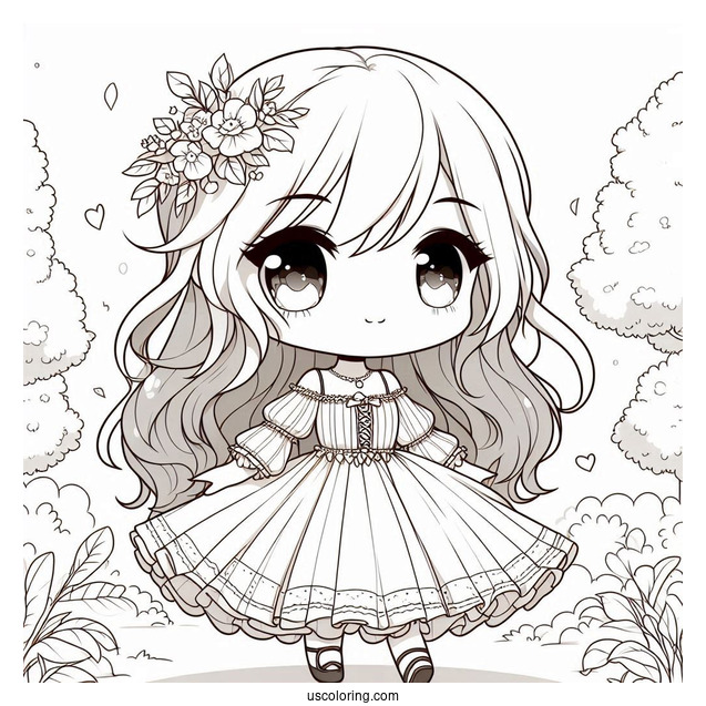 Chibi Girl In A Pretty Dress Walking In Nature