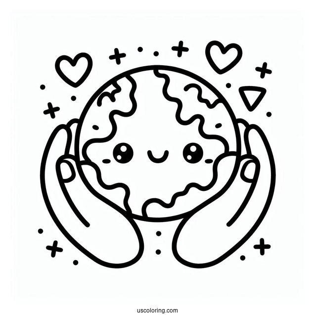 Simple Cute Earth With Hands Coloring Page For Preschoolers