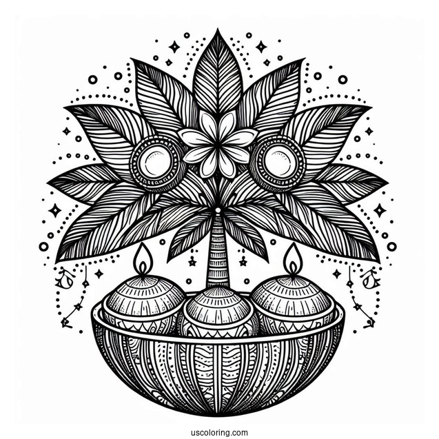 Festive Coconut Coloring Page Tree Mandala
