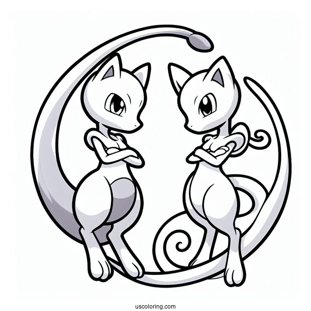 Mewtwo and Mew Miraculous Duo Coloring Page