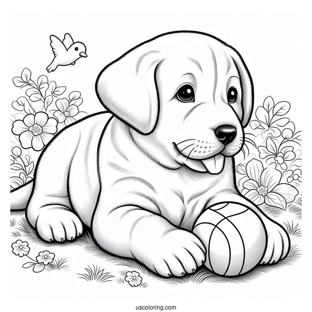 Realistic Labrador Puppy Playing With Ball Coloring In