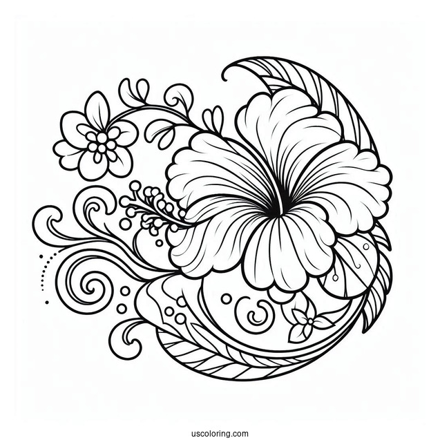 Curved Hibiscus Flower Mandala Coloring Page
