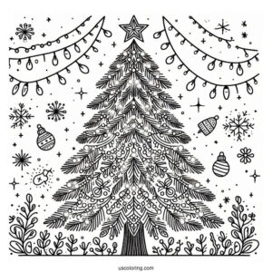 Christmas Tree With Lots Of Lights To Color