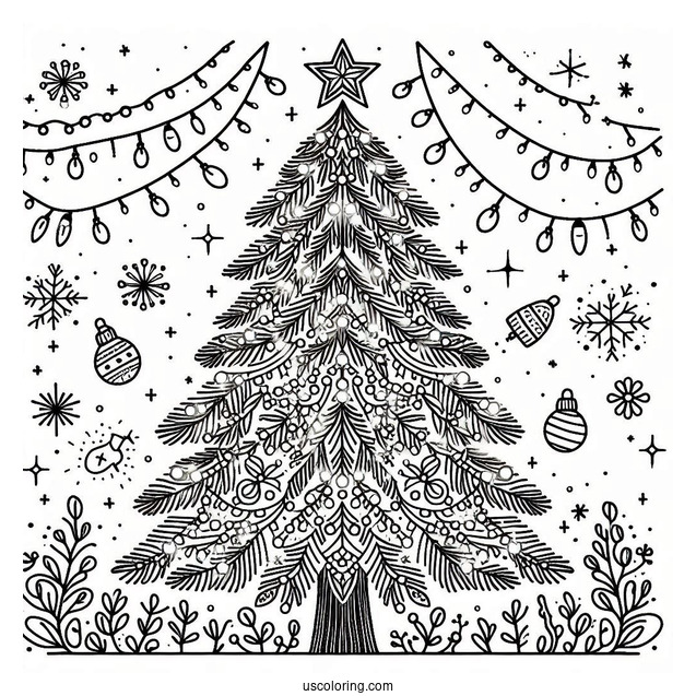 Christmas Tree With Lots Of Lights To Color
